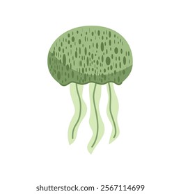 Green jellyfish. Medusa. Jellyfish illustration. Aquatic. Tentacles. Underwater animal. Ocean creatures.