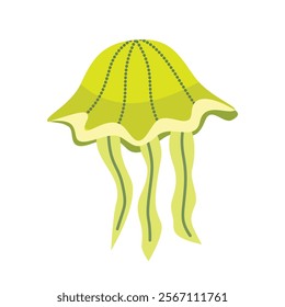 Green jellyfish. Underwater creatures. Ocean animal. Jellyfish element.