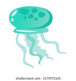 Green jellyfish vector illustration set. Cute cartoon sea jellies watercolor collection isolated on white. Marine animals concept