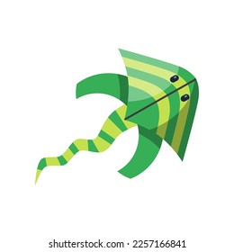 Green jellyfish wind kite vector illustration. Cartoon kite festival toy of fish shape with tail isolated on white background. Kids toys concept