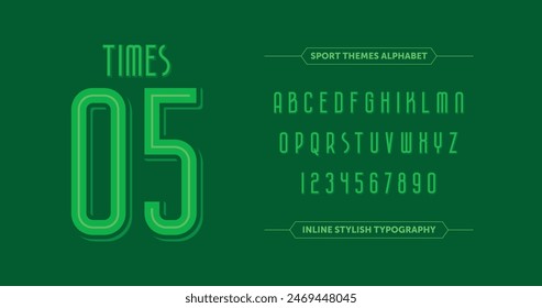 Diseño de Jersey Verde: 05 veces. Este diseño ofrece un aspecto clásico en tonos verdes, incluyendo dígitos 0-9 y letras mayúsculas A-Z. Ideal para ropa deportiva personalizada y uniformes de equipo.