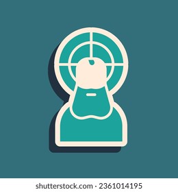 Green Jesus Christ icon isolated on green background. Long shadow style. Vector Illustration