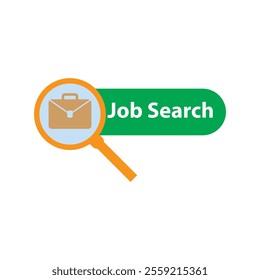 green job search simple button. cartoon minimal hiring logotype graphic color badge design isolated on white. concept of find digital cv or resume on internet jobsite and social media opportunity