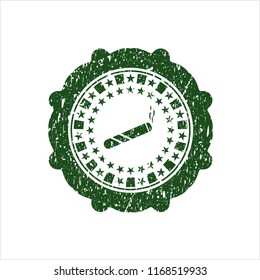 Green joint, cigarette icon inside distressed rubber grunge texture seal