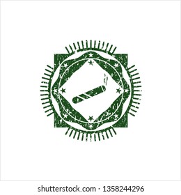 Green joint, cigarette icon inside distress rubber stamp with grunge texture