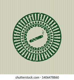 Green joint, cigarette icon inside grunge style stamp