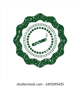 Green joint, cigarette icon inside distressed rubber grunge texture seal