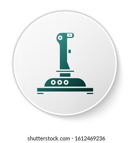 Green Joystick for arcade machine icon isolated on white background. Joystick gamepad. White circle button. Vector Illustration