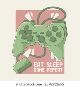 green joystick retro cartoon illustration