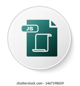 Green JS file document. Download js button icon isolated on white background. JS file symbol. White circle button. Vector Illustration