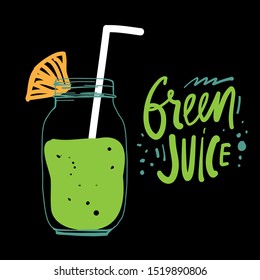 Green juice. Hand drawn jar with juice