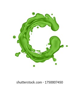 Green juice splash circle on a white background