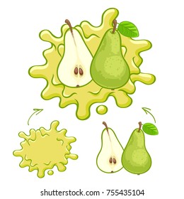 Green juice splash with pear fruit. Vector illustration. Good for packaging design.