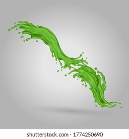 Green juice splashes on a gray background