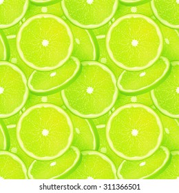 Green juicy lime slice vector seamless pattern