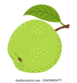 Grüner saftiger reifer Apfel mit grünem Blatt. Handgezeichnete grüne Apfel trendige flache Stil isolierte Vektorillustration. Apfelernte. Gesunder vegetarischer Snack, frischer Apfel für Design, Infografik.