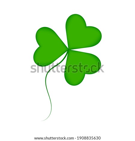 Green juicy shamrock with a gradient. Simple shamrock icon. Stock vector illustration isolated on white background. Illustration, symbol, sign for St. Patrick's Day. Spring clover with three leaves.