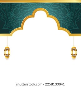 green jumma eid mubarak ramadan lantern islamic background frame.Translation: "Muslim fasting month and celebration day after fasting"