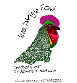 green jungle fowl indonesia vector, illustration