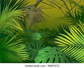 green jungle undergrowth (vector illustration tropical plants)