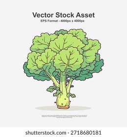 Green kale leaf in hand drawn doodle art style. This healthy vegetable illustration is a clean vector design in EPS format, perfect for organic food themes, nutrition visuals, and botanical artwork.