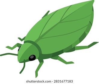 Green Katydid Leaf Bug Vector Illustration Isolated on White Background