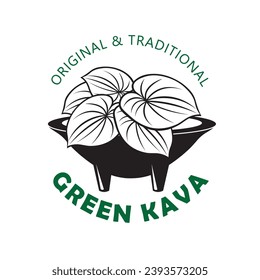 Green Kava Leaf with traditional Drink Bowl vector illustration