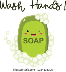 Green Kawaii Soap Wash Hands Title Stock Vector (Royalty Free ...