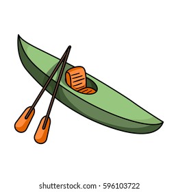 Green kayak for downhill on a mountain river.Sports water transport.Ship and water transport single icon in cartoon style vector symbol stock illustration.