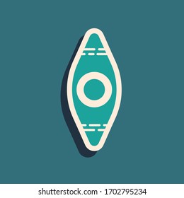 Green Kayak and paddle icon isolated on green background. Kayak and canoe for fishing and tourism. Outdoor activities. Long shadow style. Vector Illustration