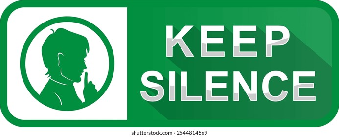 Verde KEEP SILENCE Sticker Template, sinal de vetor simples para zonas tranquilas, gráfico EPS editável isolado no fundo branco