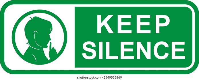 Verde KEEP SILENCE Sticker Template, sinal de vetor simples para zonas tranquilas, gráfico EPS editável isolado no fundo branco