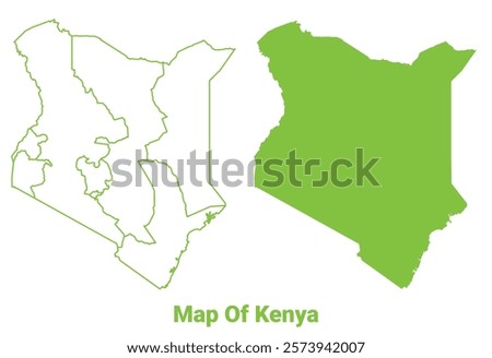 Green Kenya map outline and flat vector illustration