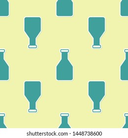 Green Ketchup bottle icon isolated seamless pattern on yellow background. Vector Illustration