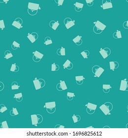 Green Kettle with handle icon isolated seamless pattern on green background. Teapot icon.  Vector Illustration
