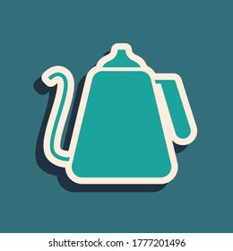 Green Kettle with handle icon isolated on green background. Teapot icon. Long shadow style. Vector Illustration