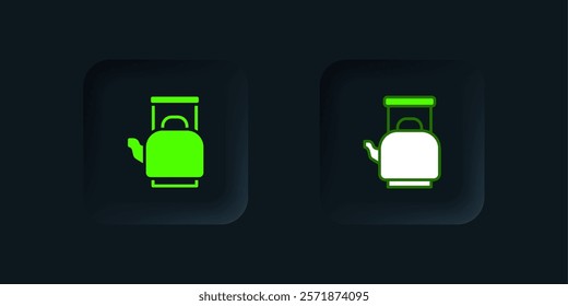 Green Kettle with handle icon isolated on black background. Teapot icon. Black square button. Vector