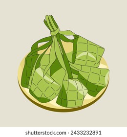 green ketupat for eid mubarak, traditional food, packed rice