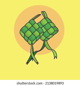 Green ketupat icon, ketupat food for mubarak illustration