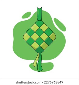 Green ketupat icon with modern flat style. Ketupat food. Ramadan food. Decoration for Poster,Instagram Post,Banner,Post card,Flayer. Design