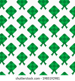 Green ketupat pattern on white background, ied mubarak celebration