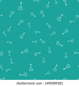 Green Key in heart shape icon isolated seamless pattern on green background.  Vector Illustration