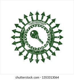 Green key icon inside distress rubber texture