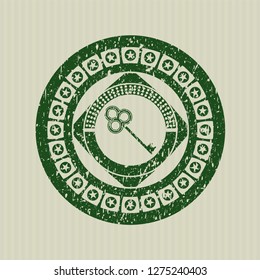 Green key icon inside distressed rubber texture