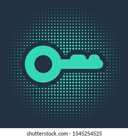 Green Key icon isolated on blue background. Abstract circle random dots. Vector Illustration