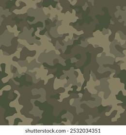 Patrón de camuflaje militar caqui verde. Fondo del estilo de la ropa del ejército. Camuflaje sin costuras de enmascaramiento forestal. Estampado textil. Textura de Vector 