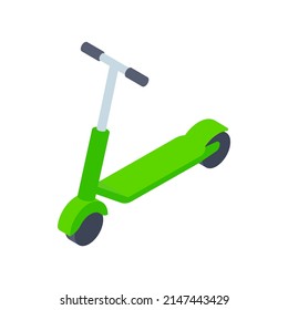 Green kick scooter with wheels and steering wheel isometric 3d icon vector illustration. Metallic bike for summer sports leisure outdoor activity isolated. Speed hipster childish urban transportation