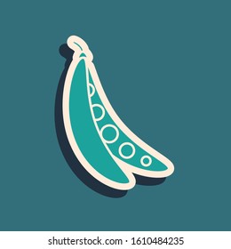 Green Kidney beans icon isolated on blue background. Long shadow style. Vector Illustration