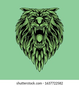 green killer wolf head illustration vector design
