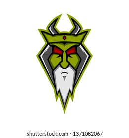 Green king mascot logo. King viking logo. 